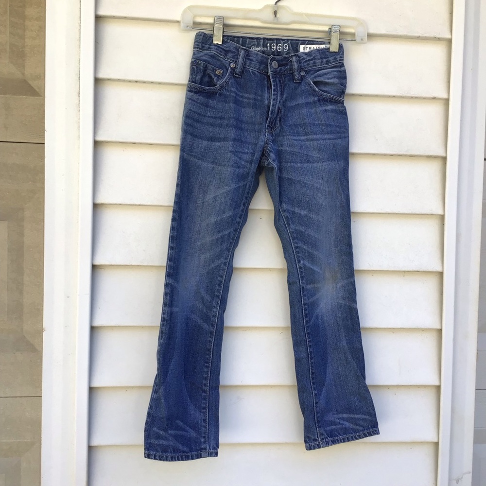 GapKids 1969 Jeans Girls Sz 8 Slim Straight Blue Medium Wash Adj Tab Waist